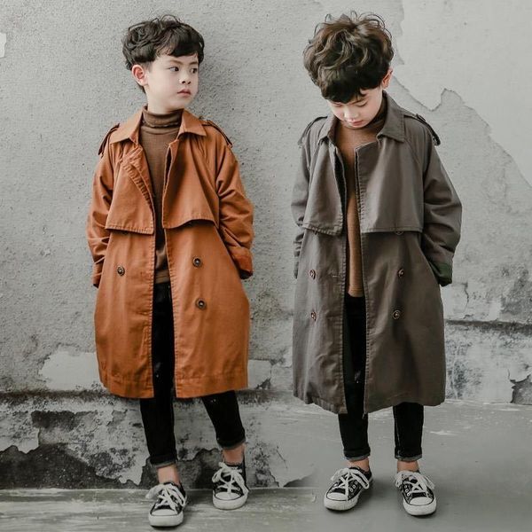 

boy girl trench coat long coat teenagers outerwear winter fall turn-down collar casual handsome boys cotton clothes lj201128, Blue;gray