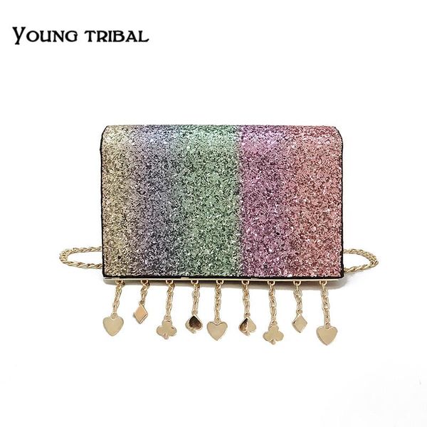 

new lady's sequins single shoulder bag fashionable handbag magnetic buckle pu material satchel rectangular small shoulder bag