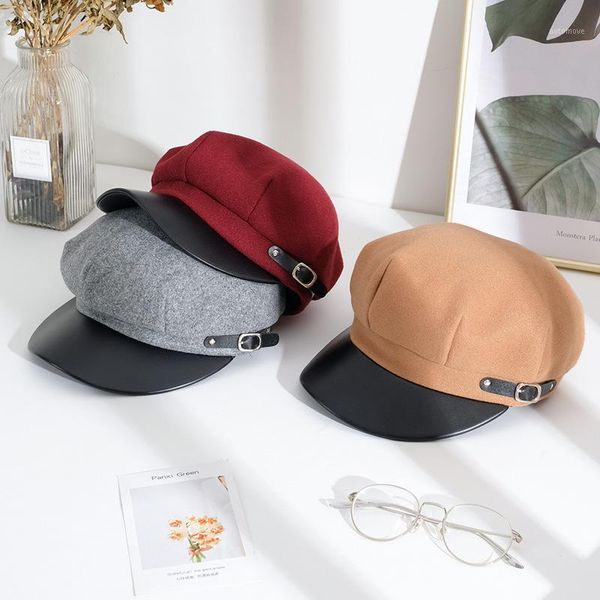 

autumn and winter duck tongue beret retro acrylic english hat children korean version 100 tie japanese shade anise bud hat1, Blue;gray