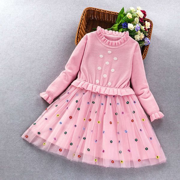 

new autumn 2020 little girl fashion children's princs long sve woolen drs xnq7, Red;yellow