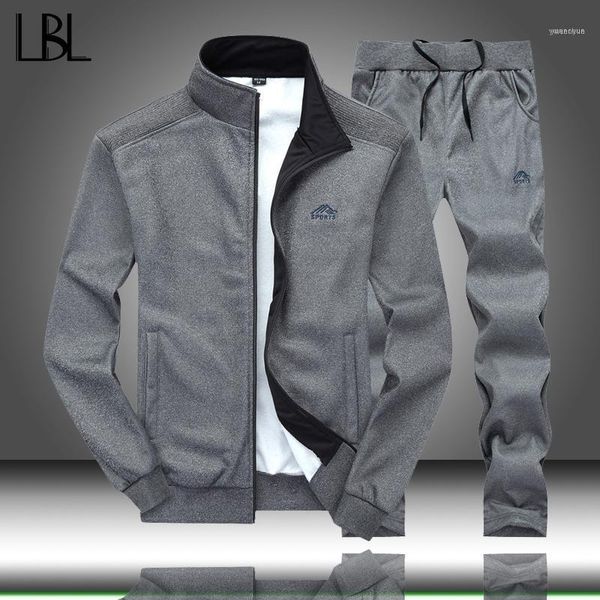 

spring men's sets zipper tracksuit men autumn stand collar jacket+sweatpants 2 pieces set male fitness brand us size 2019 new11, Gray