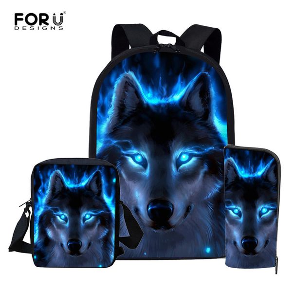 

forudesigns cool wolf backpack for teen boys girls book bags travel kids school bag set for children galaxy bag mochila escolar lj201225