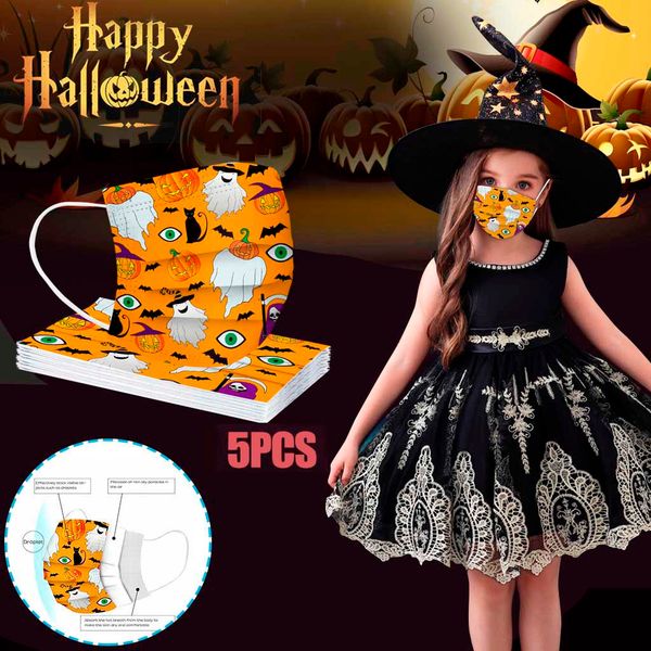 

print l3 5pc disposable child kids halloween masks layers for mascarillas protective mouth covering masques o 3 pmi4m