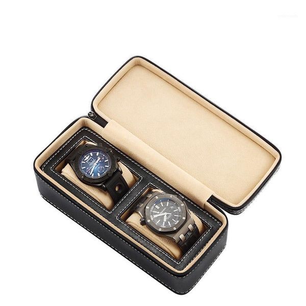 

watch boxes & cases melancy rectangle box holder organiser black leather storage case travel 2 watches bracelets luxury brand1, Black;blue