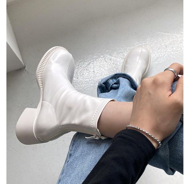 

boots 2021 spring and autumn short women's thick heel white big head high heels nude, Black