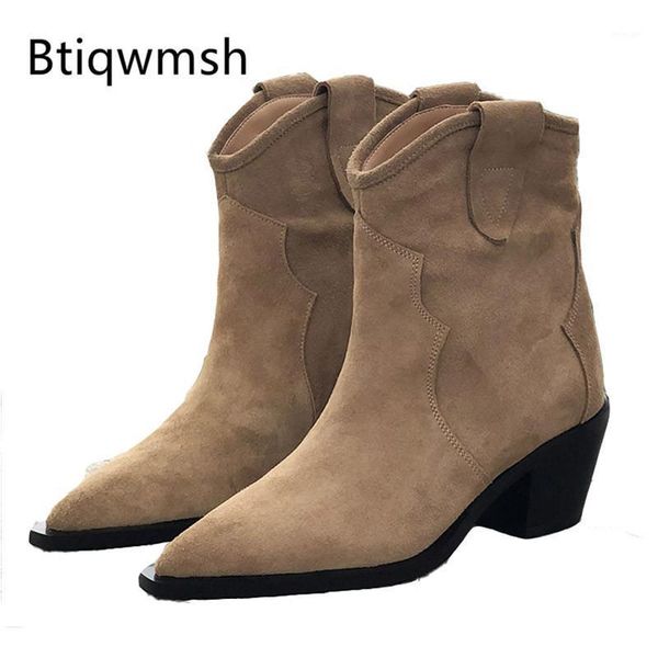 

boots 2021 retro brown suede ankle woman pointed toe embroidery low heel for women short1, Black