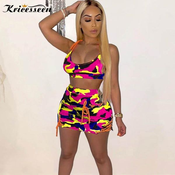 

kricesseen fashion camo print women tracksuit set two piece womens camouflage printed crop and eyelet details shorts set1, Gray