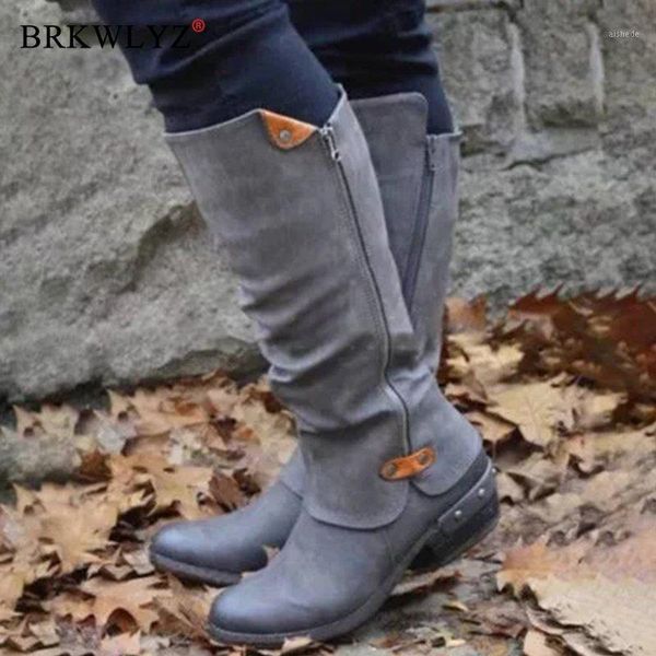 

boots winter pu leather knee high women snow heels side zipper female shoes1, Black
