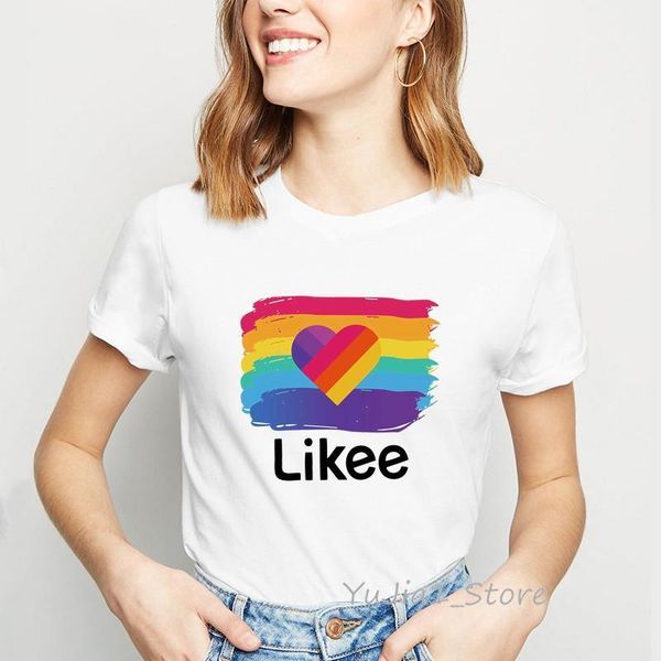 

rainbow love likee t shirt women fashion 2021 summer clothes lovely lady girl female t-shirt graphic tees tumblr 90s tshirt, White