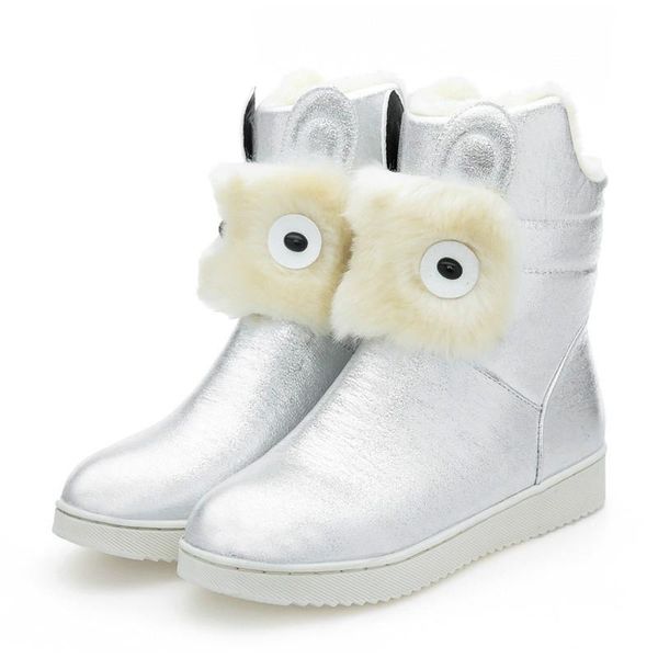 

faux leather snow boots women winter a375 flat long plush ladies shoes elegant woman black silver gold ankle boots