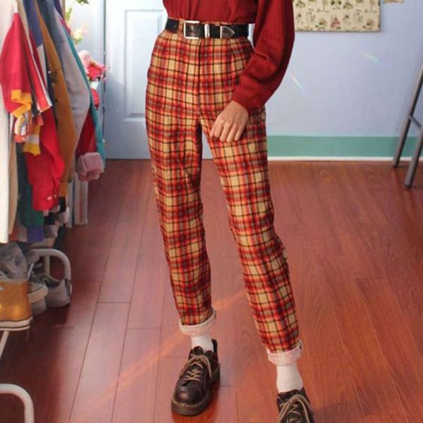 

casual new waist slim print plaid pants for women in autumn / winter 2020, Black;gray