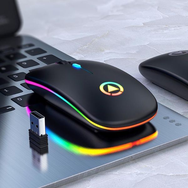 Ratos LED LED iluminado por mouse sem fio recarregável Receptor USB Ergonomic Optical Gaming Silent Desktop PC laptop1