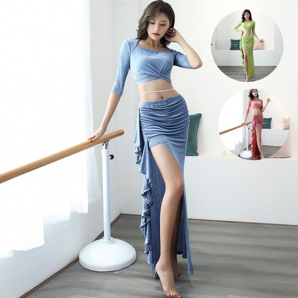 

female belly dance costume professional oriental dance performance stage outfit bellydance practice long skirt dql25111, Black;red