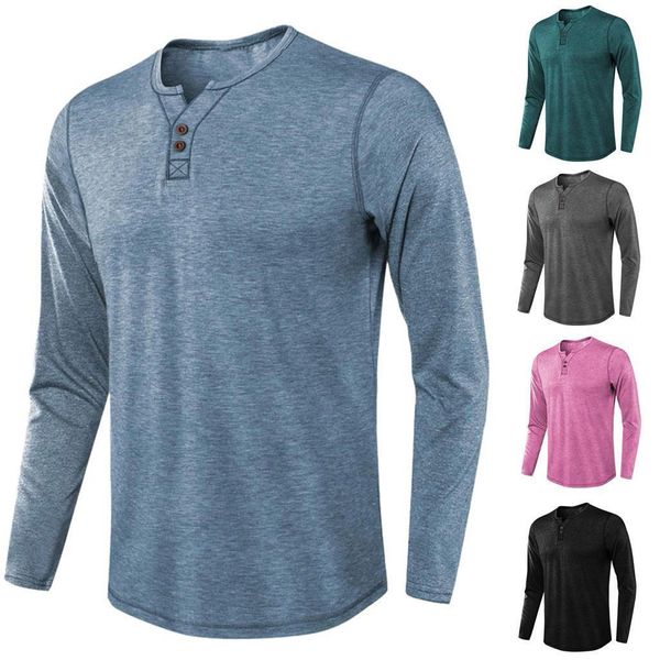 

fashion men t shirt autum winter long sleeve v-neck solid outwear male button streetwear t shirt, Black