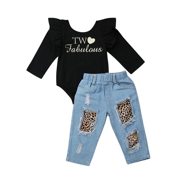

new toddler kids leopard clothes baby girl ruffle long sleeve print bodysuit and long pants 2pcs outfits clothes y200525, White