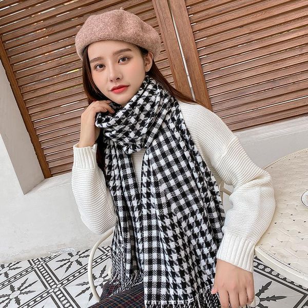 

scarves autumn winter fashion long plaid big soft thick warm shawl wrap houndstooth scarf women cashmere, Blue;gray