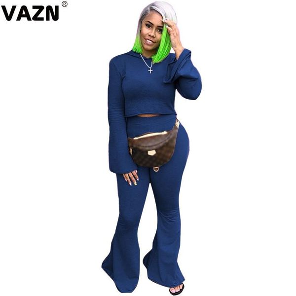 

women's tracksuits vazn 2021 autumn plus size solid simple sweet young daily full sleeve group flare long pants skinny women 2 piece se, Gray