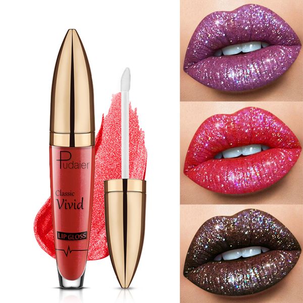 Pudaier Glitter Lip Gloss Velvet Matte pigmento 18 cores Waterproof Longa Duração batom vermelho azul líquido preto