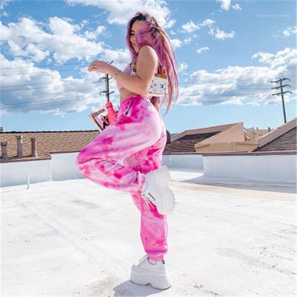 

loose pant women tie dye pants fashion trend rainbow colors casual high waist trousers designer summer female elastic waist, Black;white