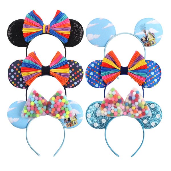 

rainbow fur ball headband for kids cosplay baby mouse ears party hair hoop stick diy hair accessories clasp, Slivery;white