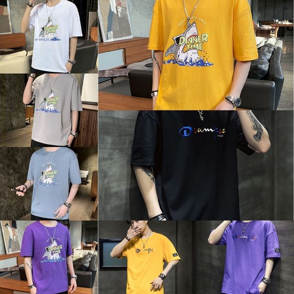 

men's short sleeve summer korean fashion loose clothes half sleeve men's wear casual weart- casual weart-shirt fashion brand botto, Blue