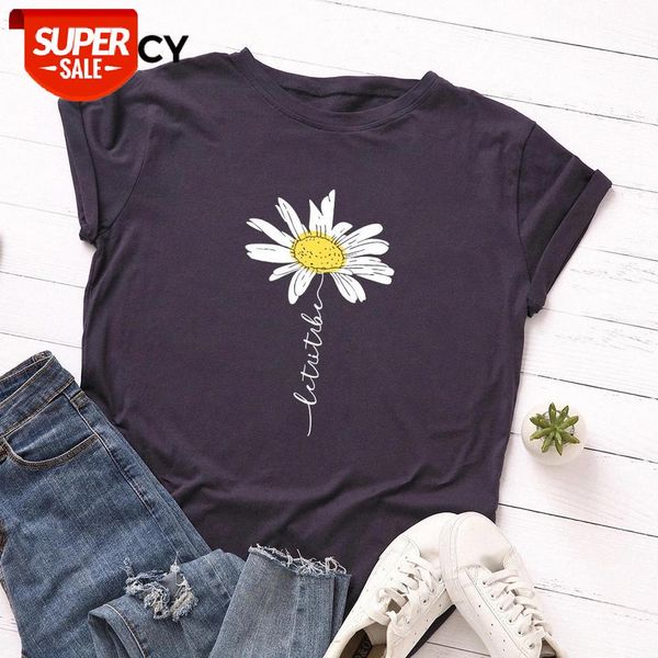 

jfuncy plus size 100% cotton summer tshirt creative daisies printed women t-shirt short sleeve woman tee female t shirt #d07k, White