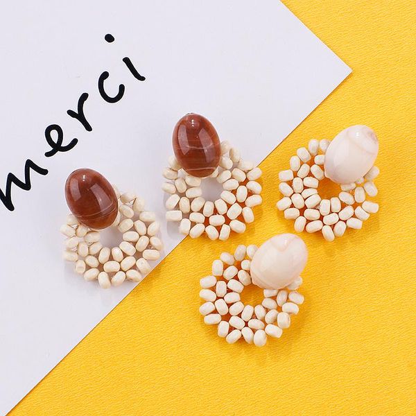 

aensoa 2020 new earrings vintage wooden beads drop earrings for women jewelry summer square resin ethnic statement gift, Silver