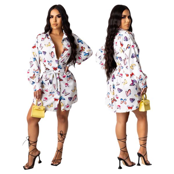 

fashion women's blouses & shirts dresses digital butterfly printing loose style shirts dress women 2022 spring outfits woman clothing 9, White