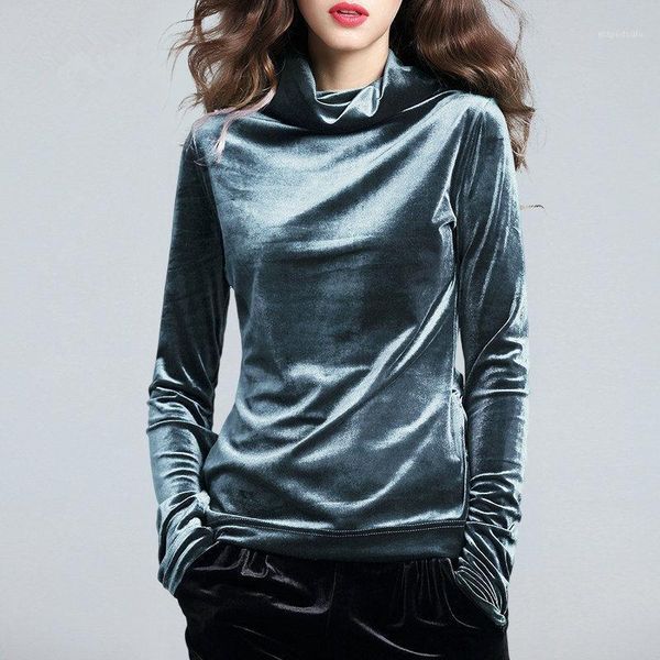 

autumn winter women velvet blouse shirts vintage slim solid basic shirt office lady long sleeve turtleneck velour plus size1, White