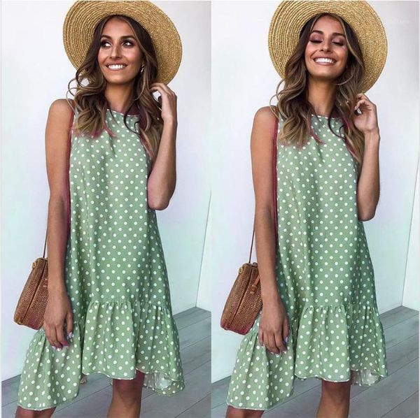 

wave point dress ruffle women 2020 spring summer street casual slim thin beach party o neck mini polka dot dress vestidos1, Black;gray