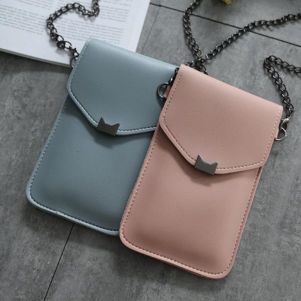 

cat ear transparent touch screen retro simple mobile phone bag 2020 women chain messenger bags small flap bag mini shoulder