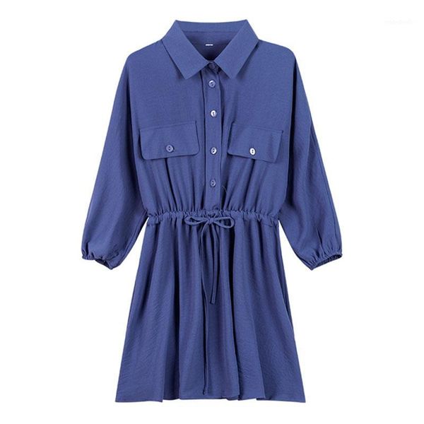 

perhaps u women long full sleeve turn down collar high street solid beige green blue long shirt sash b03021, White