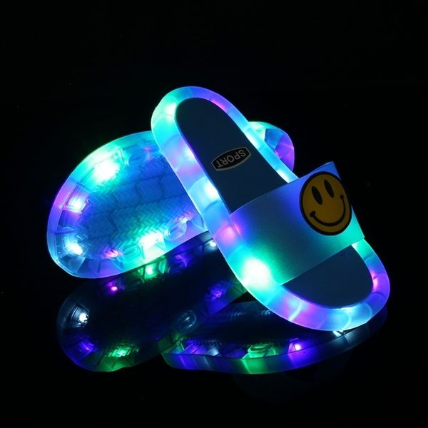 

children' led slipper luminous jelly summer girls slippers pvc cartoon smile beach sandals kids home bathroom footwear y201028, Black;grey
