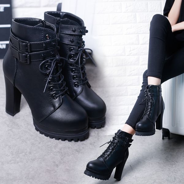 

of short boot women lace up to autumn bootee woman boots ladies digit round toe luxury designer rubber ankle 57dc, Black