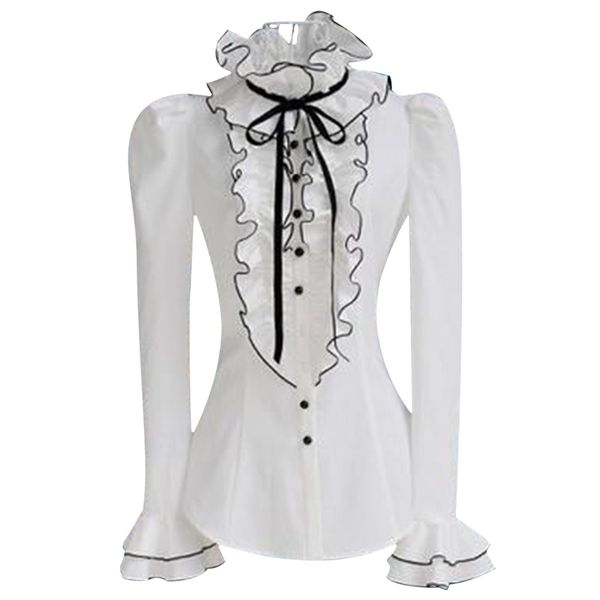 Frauen Retro Blusen Rüschen Lolita Stehkragen Hemd Mittelalterliche Blusen Gothic Lolita Bluse Viktorianische Frauen Damen Hemd D30 201201