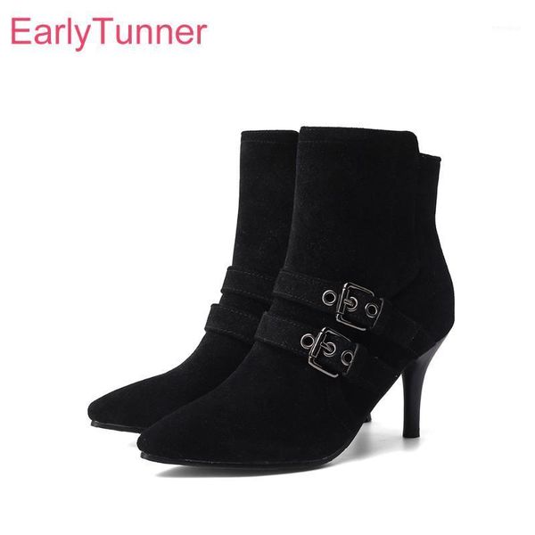 

2020 winter new comfortable black apricot women ankle boots flock high spike heels lady shoes plus big small size 11 30 43 45 481