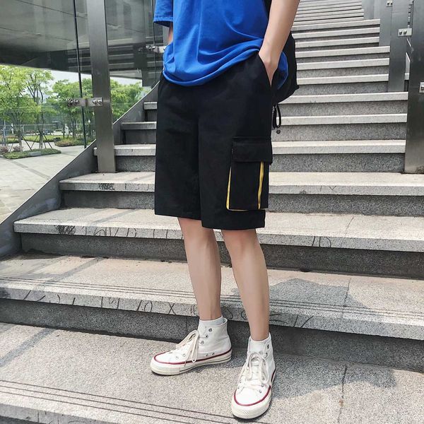 

men's casual loose korean students' capris beach pants, White;black