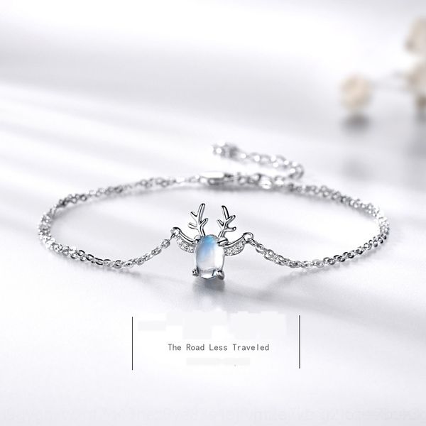 

qjyyc 925 silver moonstone elk female korean all simple mori student personality xiaoqingxin has your hand jewelry version the bracelet brac, Golden;silver