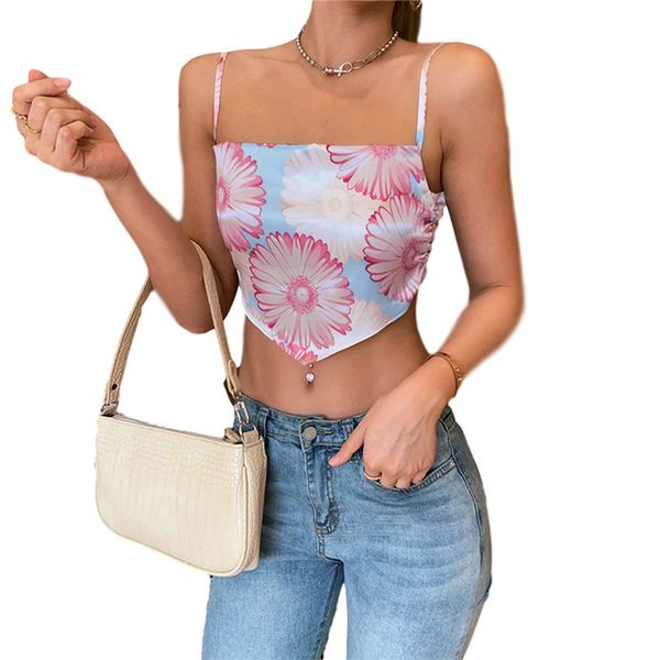 

women lace up halter summer tank floral print sleeveless backless bandage party club crop vest female skinny