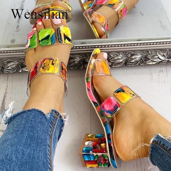 

summer sandals women heels square heels sandalia feminina ladies pump sandalias de flores party wedding peep toe sandals y200405, Black