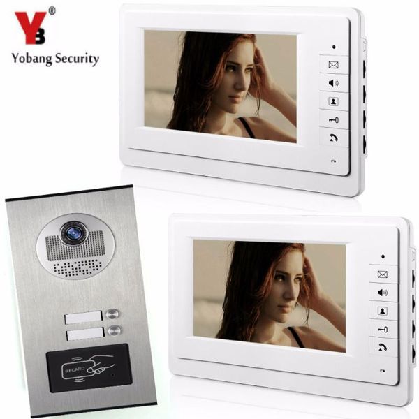 

video door phones yobang security 7"inch wired phone doorbell home entry intercom system with rfid access ir camera for 2 units