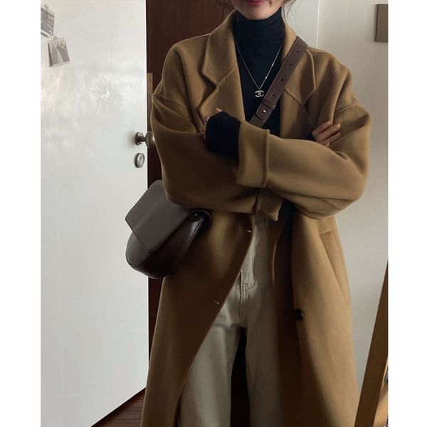 

fayeye shop self made suit collar medium long wool aced women's winter heavy woolen coat, White;black