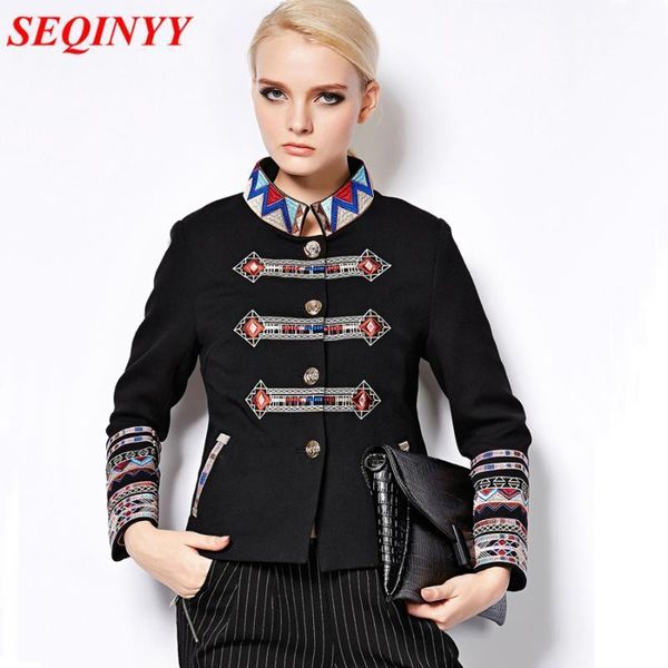 

short jacket autumn winter 2020 fashion daily new women's elegant 9 point sleeve plus size embroidery jacket1, Black;brown