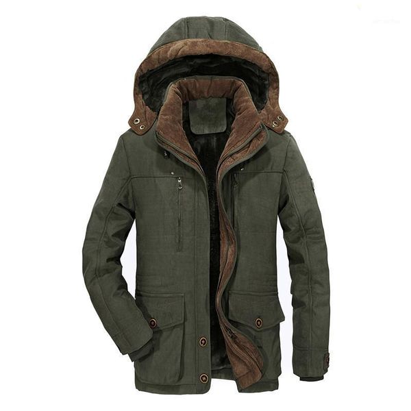 

men's plush cotton padded clothes mid long hooded cotton padded clothes fashion men's casual extra large coat1, Black