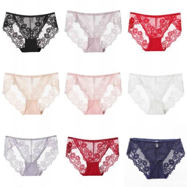 

panties lace ladies cotton fancy bow breathable mid waist women's briefs solid color plus size 20201, Black;pink
