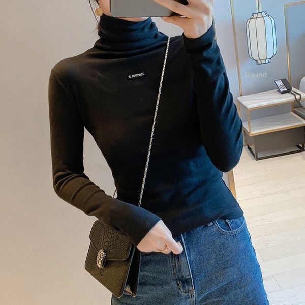 

4fp2q thin velvet bottom collar tshirt shirt high up blouse women's autumn winter 2020 blouse style with small new plush de matte slim, White