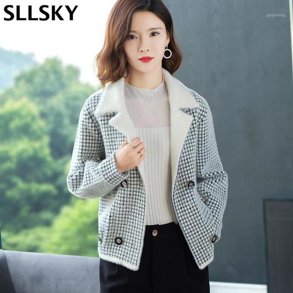

sllsky sweet plaid woolen shirt jackets women fashion pockets turn-down collar check jacket cute girls chic coat streetwear1, Black;brown