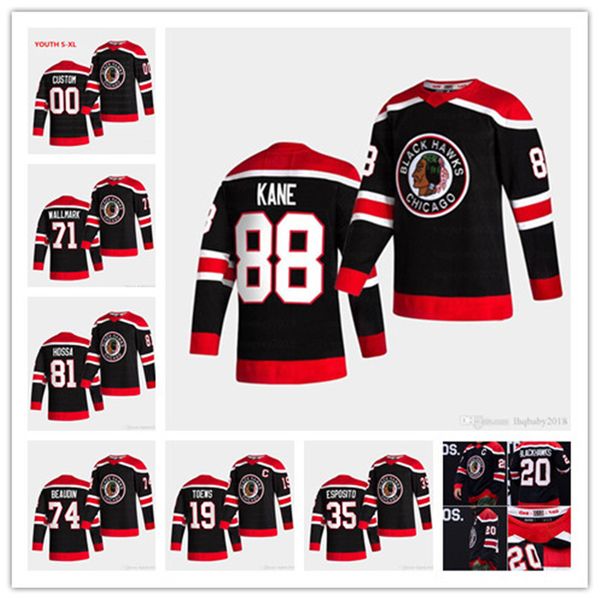 

jonathan toews chicago blackhawks 2021 reverse retro jersey kirby dach duncan keith alex debrincat seabrook dennis gilbert caggiula, Black