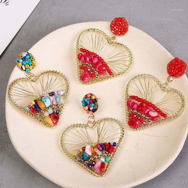 

dangle & chandelier boho handmade stone red beaded heart drop earrings for women trendy geometric summer acrylic earring bohemian jewelry gi, Silver