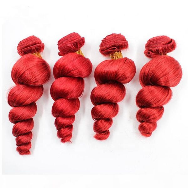 

loose wave virgin brazilian red human hair wefts extensions 4pcs loose wavy red colored virgin remy human hair weave bundles 10-30, Black